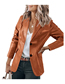 Fashion Camel Lapel Single Breasted Pu Leather Long Sleeve Jacket