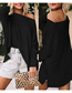 Fashion Brown Polyester Off-the-shoulder Waffle Knit Bat Long Sleeve Sweater