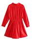 Fashion Red Woven Lapel V-neck Neck Waist Dress
