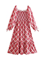 Fashion Red Woven Square Neck Print Sleeve Dress