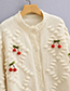 Fashion Creamy-white Knit Cherry Crew Neck Button-down Cardigan