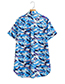 Fashion Blue Printed Lapel Button-down Shirt