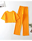Fashion Yellow Solid Color Crew Neck Short Sleeve Lace-up Straight Pants Set