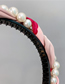 Fashion Pearl Pink Fabric Pearl Beaded Contrast Braided Headband