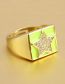 Fashion Green Star Brass And Diamond Pentagram Oil Drip Open Ring