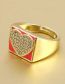 Fashion Yellow Heart Brass Diamond Love Drip Oil Open Ring
