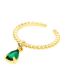 Fashion Green Zirconium Water Droplets Brass Gold Plated Beaded Drop Open Ring