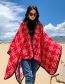 Fashion 10 Houndstooth Red Faux Cashmere Button Hooded Slit Shawl