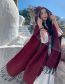 Fashion 3 Wine Red Faux Cashmere Check Panel Hooded Fringe Shawl