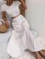 Fashion White Round Neck Short Sleeve Top Lace Skirt Set