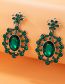 Fashion Green Alloy Set Oval Diamond Flower Stud Earrings