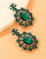 Fashion Green Alloy Set Oval Diamond Flower Stud Earrings