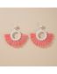 Fashion Pink Alloy Geometric Scalloped Tassel Pearl Stud Earrings