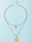 Fashion Gold Alloy Geometric Leaf Round Plate Double Layer Necklace
