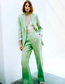 Fashion Green Cotton And Linen Pocket Blazer