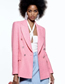 Fashion Pink Textured Double-breasted Pocket Blazer