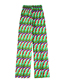 Fashion Green Geometric Print Straight-leg Lace-up Trousers