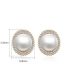 Fashion Champagne Gold Copper Inlaid Zirconia Pearl Stud Earrings