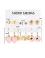 Fashion Gold Alloy Diamond Flower Love Drop Oil Tai Chi Butterfly Earrings Set