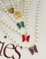 Fashion Yellow Bronze Zirconium Pearl Beaded Butterfly Pendant Necklace