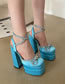 Fashion Lake Blue Rhinestone Bow Chunky Heel High Heel Shoes