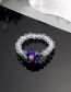 Fashion Blue Flower Transparent Elastic Ring Clear Crystal Beaded Flower Ring