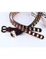 Fashion Brown Faux Leather Metal Buckle Cutout Wide Belt