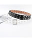 Fashion Japanese Word Buckle Double Row Black Faux Leather Cutout Double Row Perforated Wide Belt