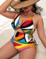 Fashion Color Polyester Print Cutout V-neck One Piece Swimsuit