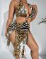 Fashion Leopard Print Chain Polyester Print Halter V-neck Cutout One Piece Swimsuit