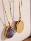 Fashion Purple Natural Stone Titanium Steel Gold Plated Drop Shape Semi-precious Necklace