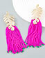 Fashion Rose Red Alloy Rice Beads Tassel Leaf Earrings