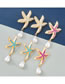 Fashion Blue Alloy Diamond Starfish Pearl Stud Earrings