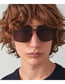 Fashion Black Frame Grey Sheet Alloy Double Bridge Irregular Large Frame Sunglasses
