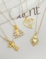 Fashion Gold-3 Bronze Zirconium Crown Heart Pendant Necklace