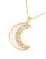 Fashion Gold-2 Bronze Zirconium Shell Crescent Pendant Necklace