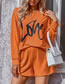 Fashion Orange Polyester Letter Print Crew Neck Top Shorts Set
