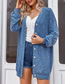 Fashion Blue Solid Knit Button-up Cardigan