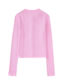 Fashion Pink Geometric Knit Buttoned Crew Neck Cardigan