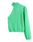 Fashion Green Geometric Knit Stand-up Collar Off-the-shoulder One-shoulder Top