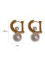 Fashion 12# Silver Needle-gold Metal Diamond Pearl Letter Stud Earrings