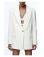 Fashion White Single-button Blazer With Woven Pockets