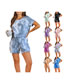 Fashion Color Tie-dye Crewneck Top Lace-up Shorts Set