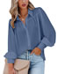 Fashion Navy Blue Polyester Lapel Button-down Shirt