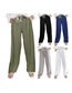 Fashion Blue Cotton And Linen Lace-up Straight-leg Trousers
