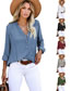 Fashion Blue Polyester V-neck Button-up Shirt