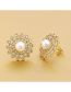 Fashion 20*20mm Bronze Zirconium Snowflake Pearl Stud Earrings