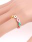 Fashion Mixed Color Brass Diamond Pig Nose Oil Drip Open Ring