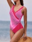 Fashion Rose Red Polyester Stripe Panel V-neck One Piece Swimsuit