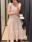 Fashion Apricot Sleeveless Lace-up Cardigan Sling Cake Dress
